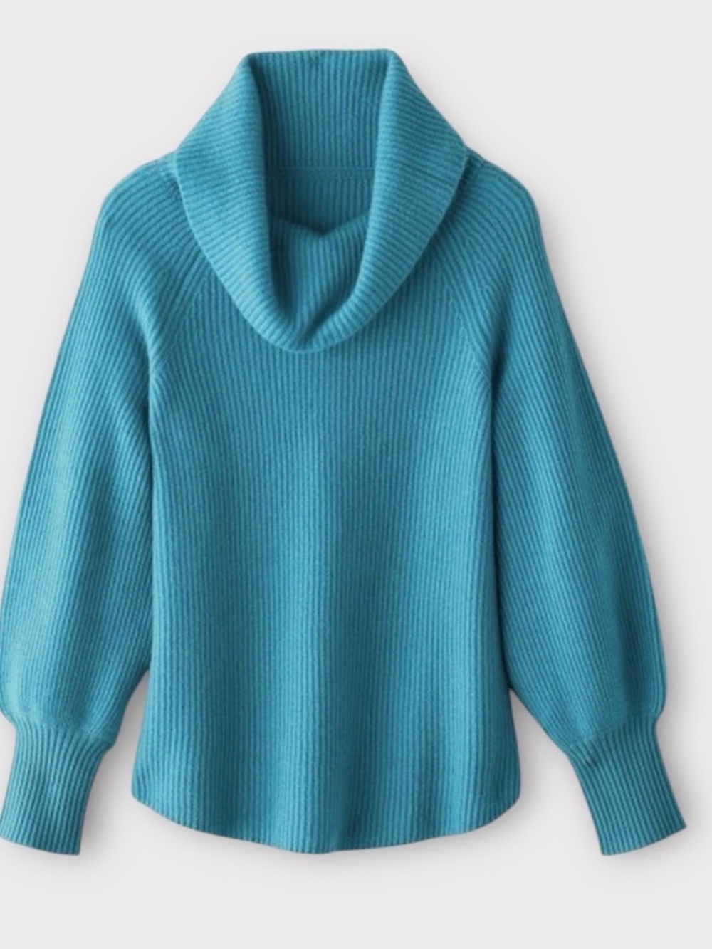 Soft Surroundings 100% Cashmere Turquoise Cowl Neck Rib Knit Sweater